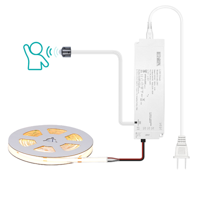 LETARON COB LED Strip Light 24V LED Tape Light,480 pcs/M LEDs,Super Bright High Lumen 3000K  Warm White 5m,Dimmable with 5M Tape,60W UL Power Supply,PIR SWITH for Bedroom,Home,Kitchen DIY