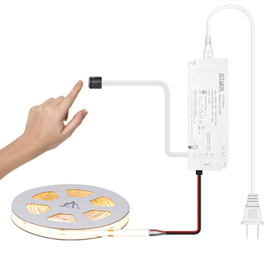 LETARON COB LED Strip Light 24V LED Tape Light,480 pcs/M LEDs,Super Bright High Lumen 6000K  Warm White 5m,Dimmable with 5M Tape,60W UL Power Supply,TOUCH SWITH for Bedroom,Home,Kitchen DIY