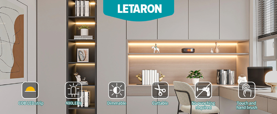 LETARON COB LED Strip Light 24V LED Tape Light,480 pcs/M LEDs,Super Bright High Lumen 3000K Warm White 3m,Dimmable with 3M Tape,30W UL Power Supply,TOUCH SWITCH for Bedroom,Home,Kitchen DIY