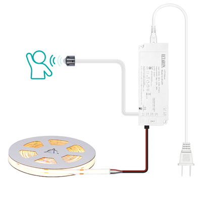 LETARON COB LED Strip Light 24V LED Tape Light,480 pcs/M LEDs,Super Bright High Lumen 3000K Warm White 3m,Dimmable with 3M Tape,30W UL Power Supply,PIR SWITCH for Bedroom,Home,Kitchen DIY