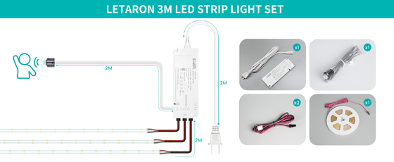 LETARON COB LED Strip Light 24V LED Tape Light,480 pcs/M LEDs,Super Bright High Lumen 6000K  White 3m,Dimmable with 3M Tape,30W UL Power Supply,TOUCH SWITH for Bedroom,Home,Kitchen DIY