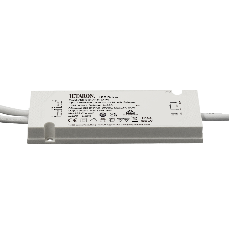 Led Driver Cable 40W 24V Waterproof IP44 LED Driver with Cables for Mirror LED Lighting