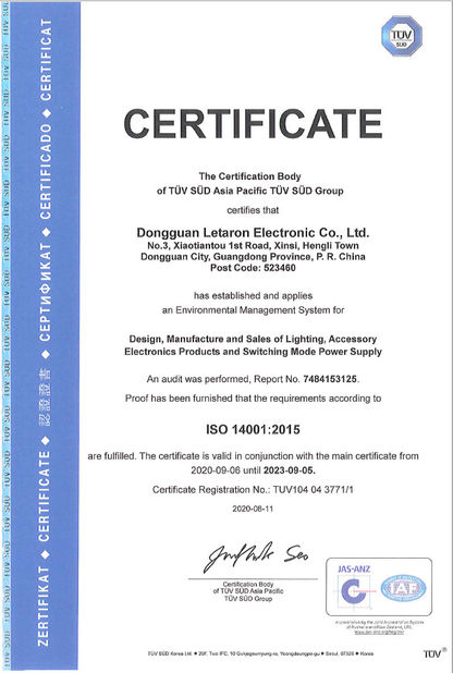 China Dongguan Letaron Electronic Co. Ltd. Certification